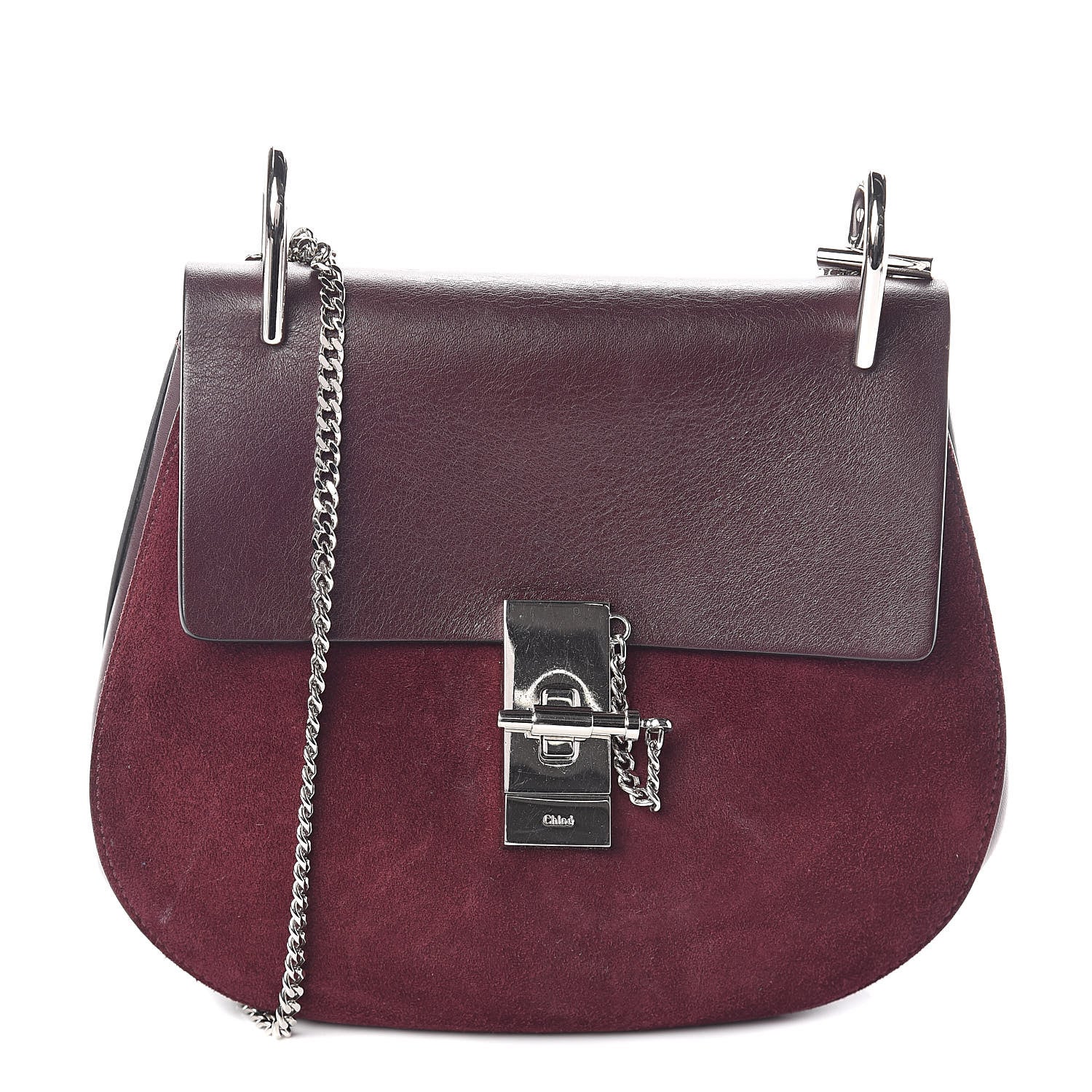 Chloe Suede Smooth Calfskin Drew Shoulder Bag Dark Purple 1 of 9