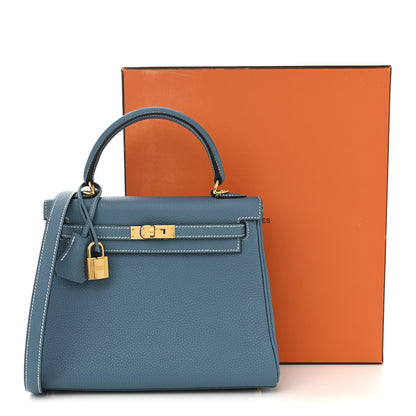 Hermes Togo Kelly Retourne 25 New Blue Jean 11 of 11