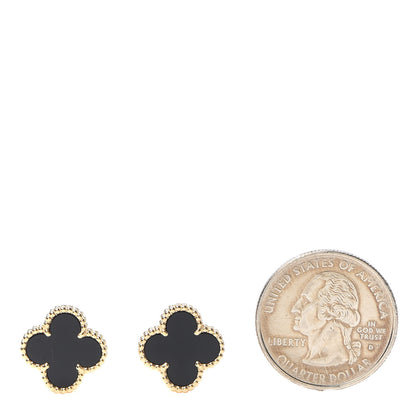 Van Cleef & Arpels 18K Yellow Gold Black Onyx Vintage Alhambra Earrings 2 of 6