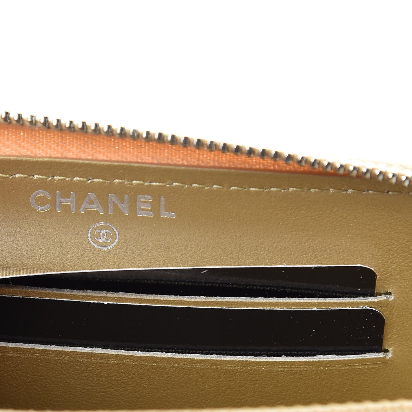 Metallic Lambskin Star Embossed Medium Zip Around Wallet Gold