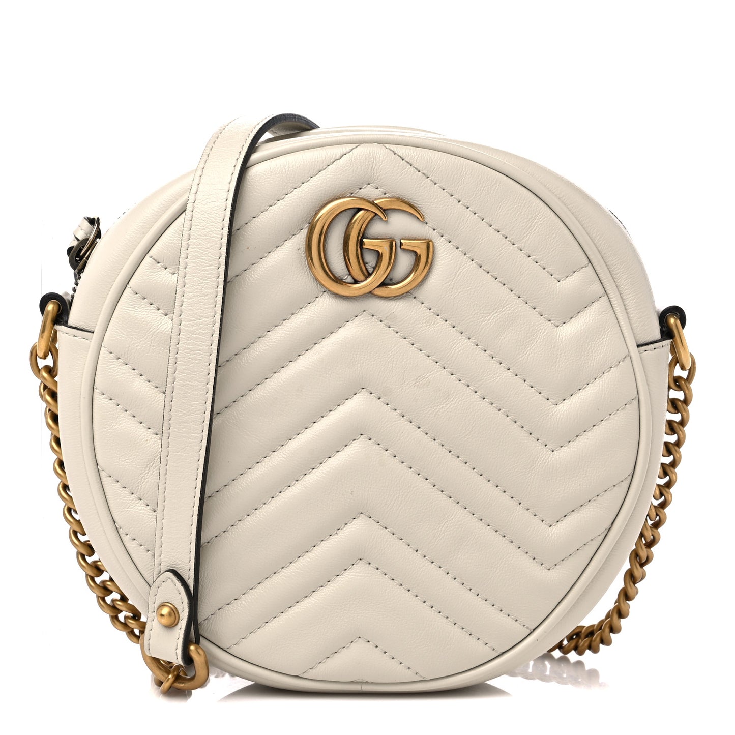 Calfskin Matelasse Mini GG Marmont Round Shoulder Bag White