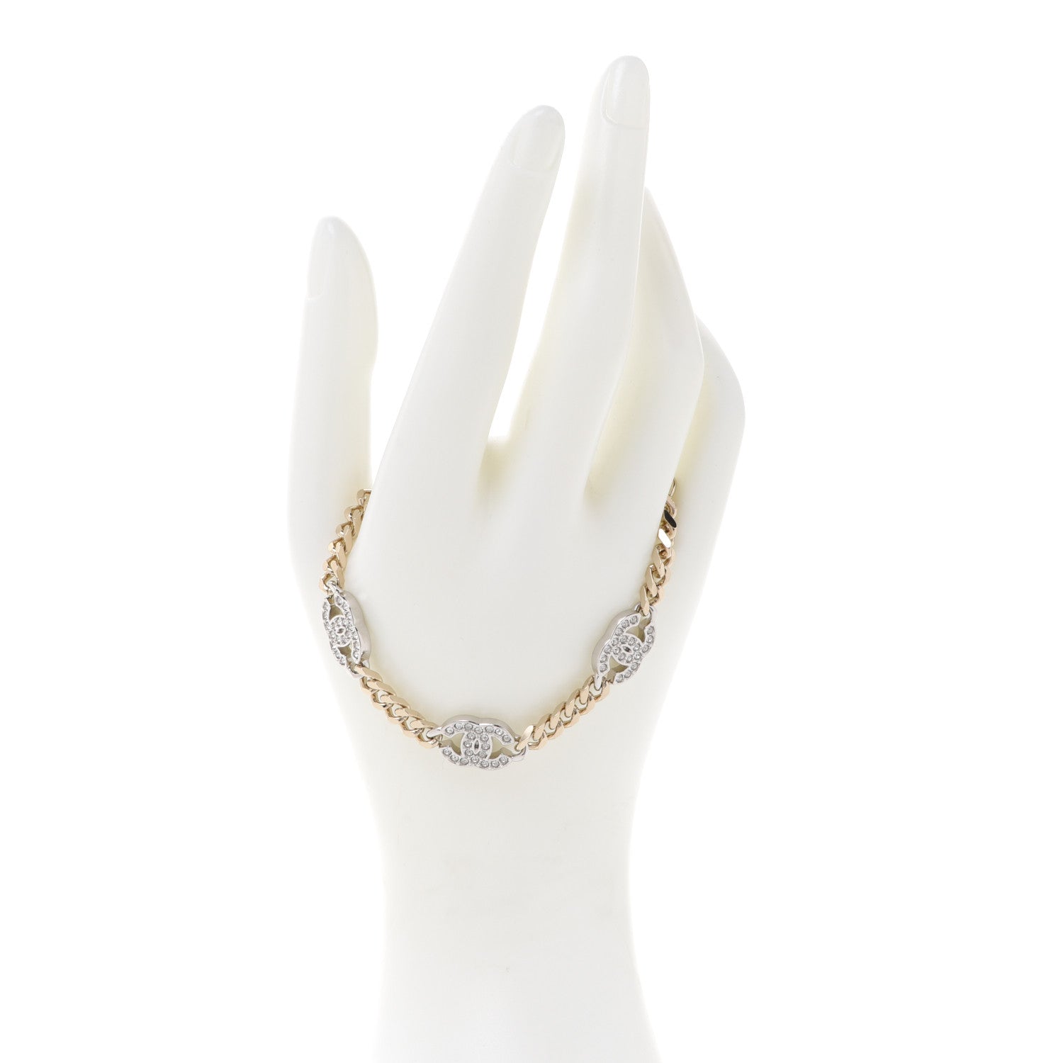 Chanel Crystal CC Chain Bracelet Gold Silver 2 of 5