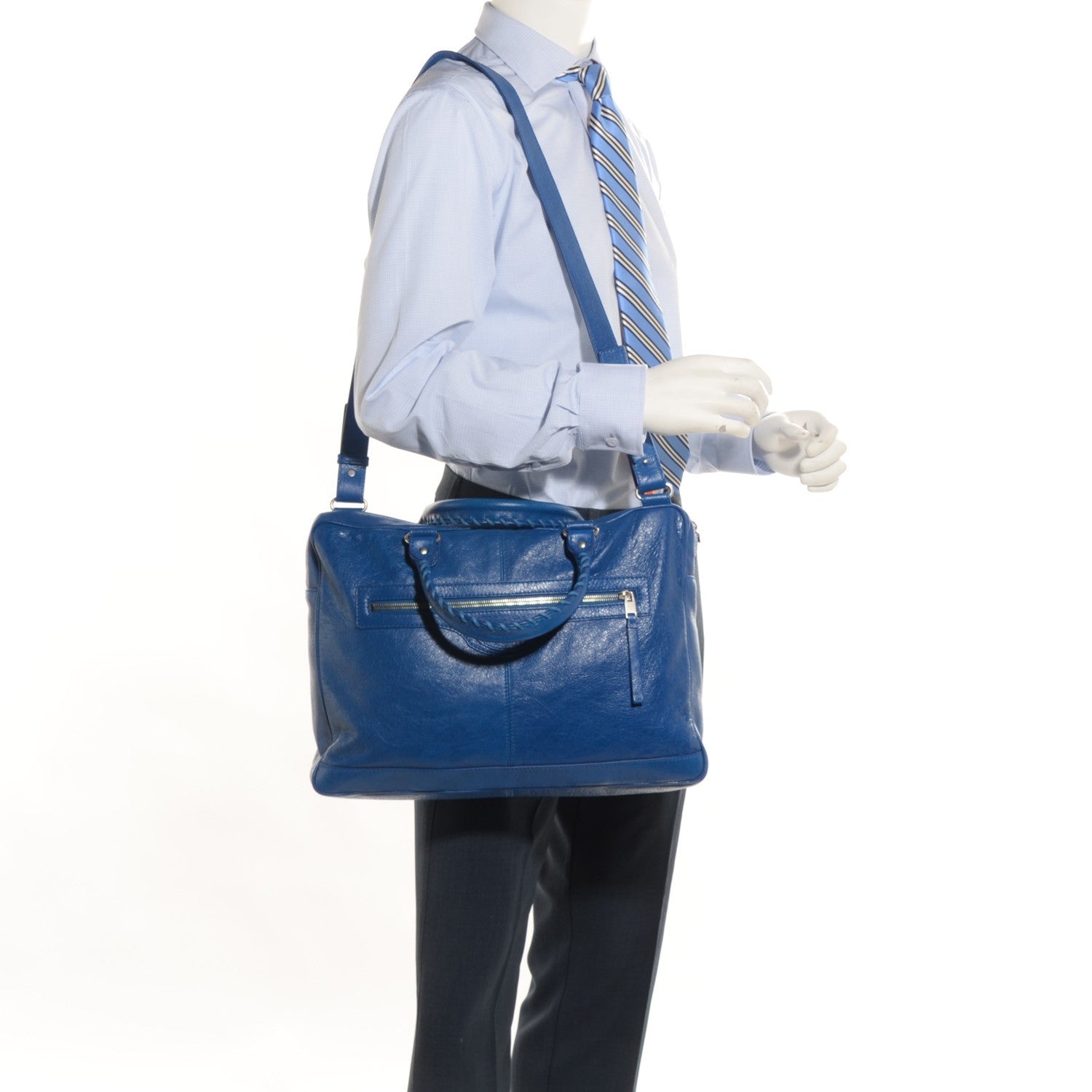 Balenciaga Agneau Mini Folder Strap Document Bag Bleu Lazuli 2 of 9