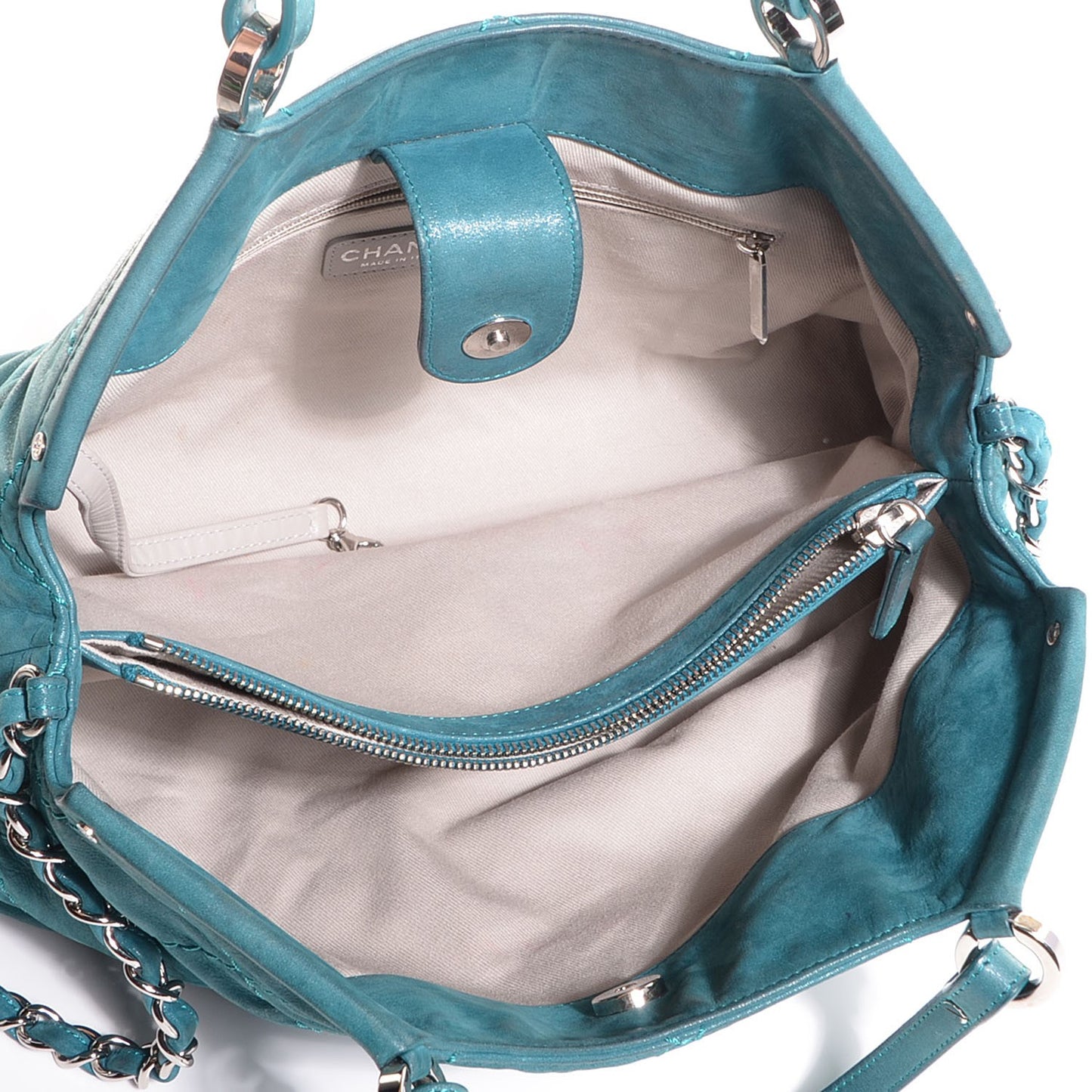 Iridescent Calfskin Quilted Small Sea Hit Turquoise