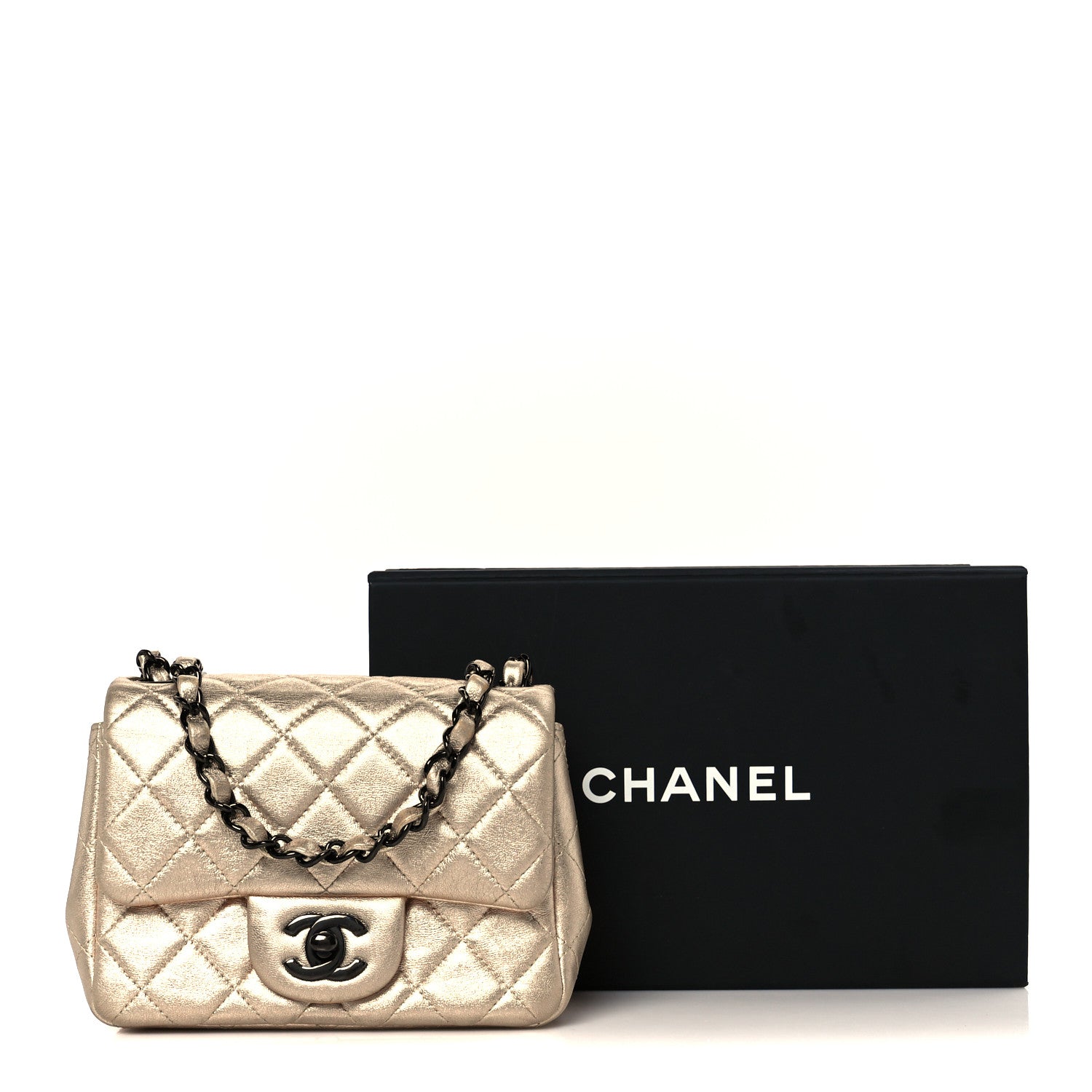 Chanel Metallic Lambskin Quilted Mini Square Flap Gold Black