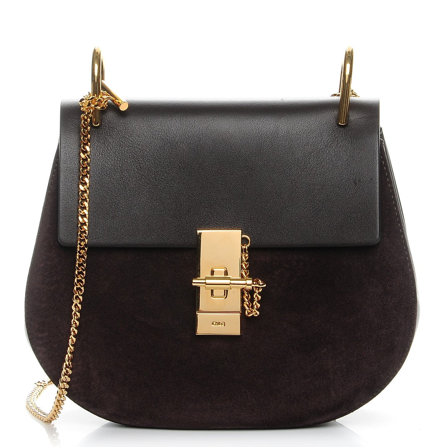 Suede Smooth Calfskin Drew Shoulder Bag Carbon Brown