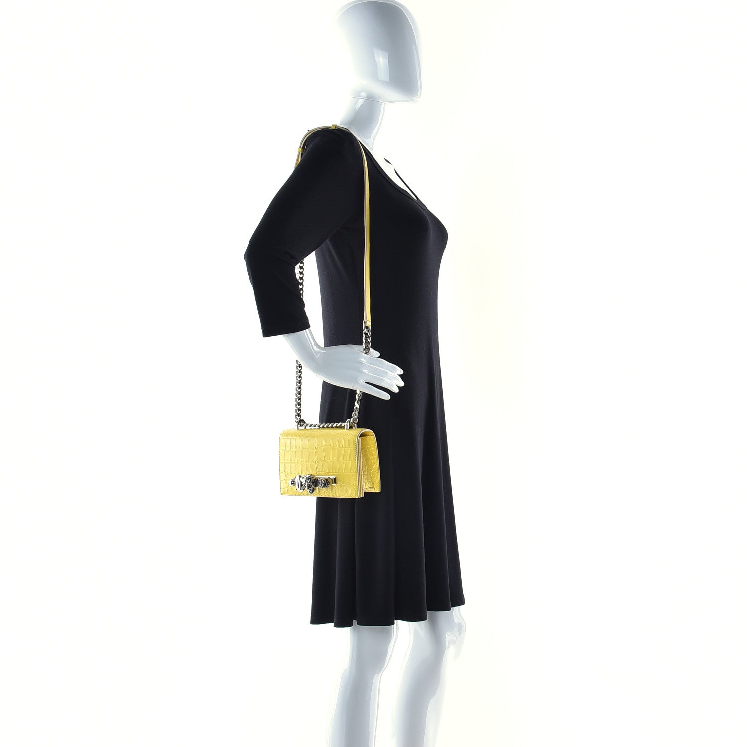 Alexander McQueen Shiny Crocodile Embossed Mini Jeweled Satchel Pop Yellow 2 of 11