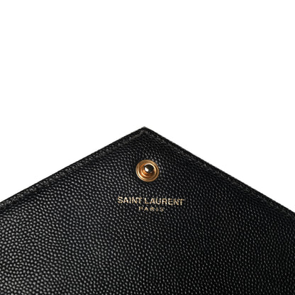 Saint Laurent Grain De Poudre Matelasse Chevron Monogram Chain Wallet Black 6 of 16