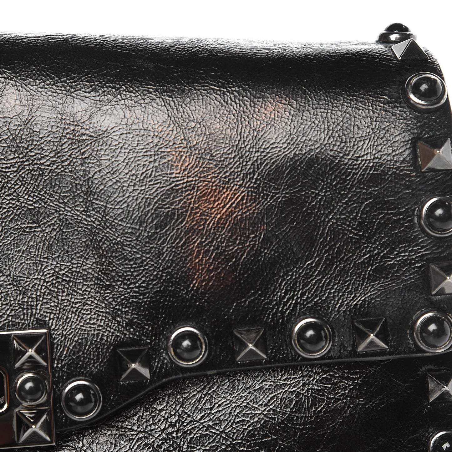 Craquele Calfskin Medium Guitar Strap Rockstud Rolling Flap Saddle Bag Black