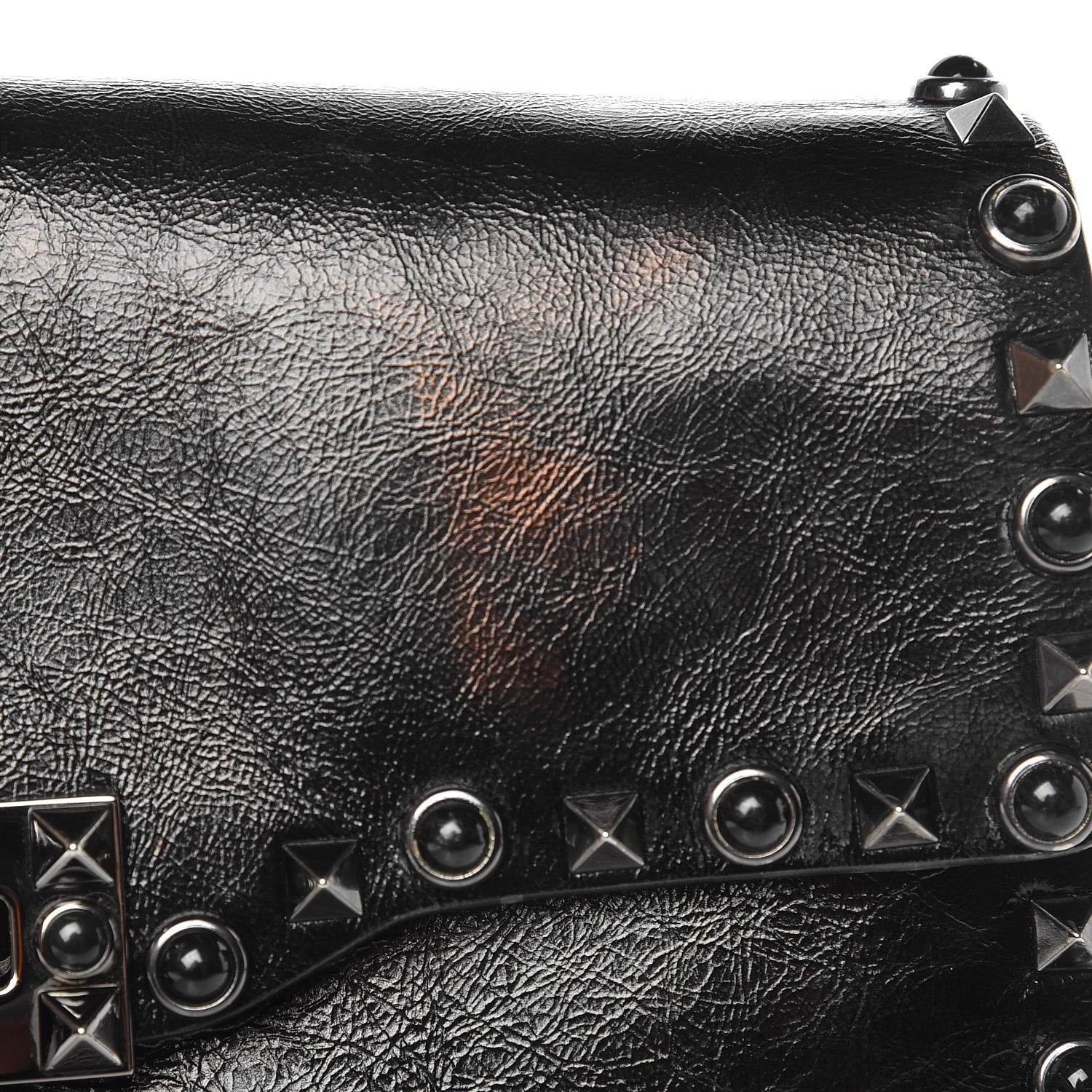 Valentino Garavani Craquele Calfskin Medium Guitar Strap Rockstud Rolling Flap Saddle Bag Black 8 of 9