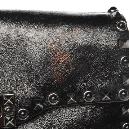 Valentino Garavani Craquele Calfskin Medium Guitar Strap Rockstud Rolling Flap Saddle Bag Black 8 of 9