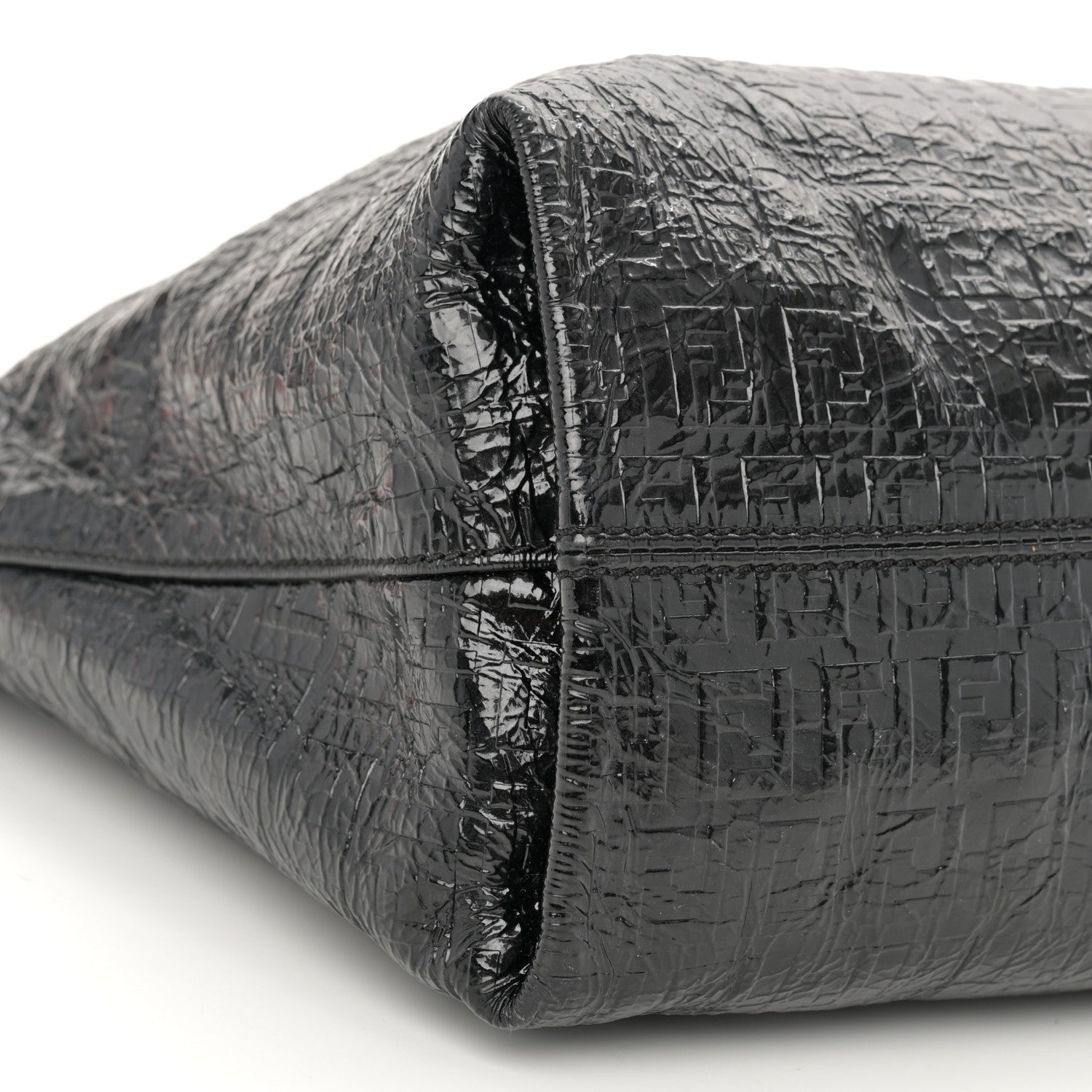 Fendi Crinkled Patent FF Hobo Shoulder Bag Black 9 of 11