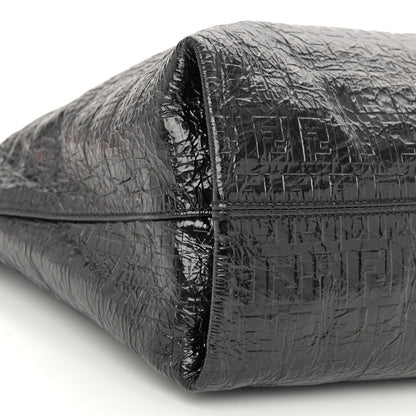 Fendi Crinkled Patent FF Hobo Shoulder Bag Black 9 of 11