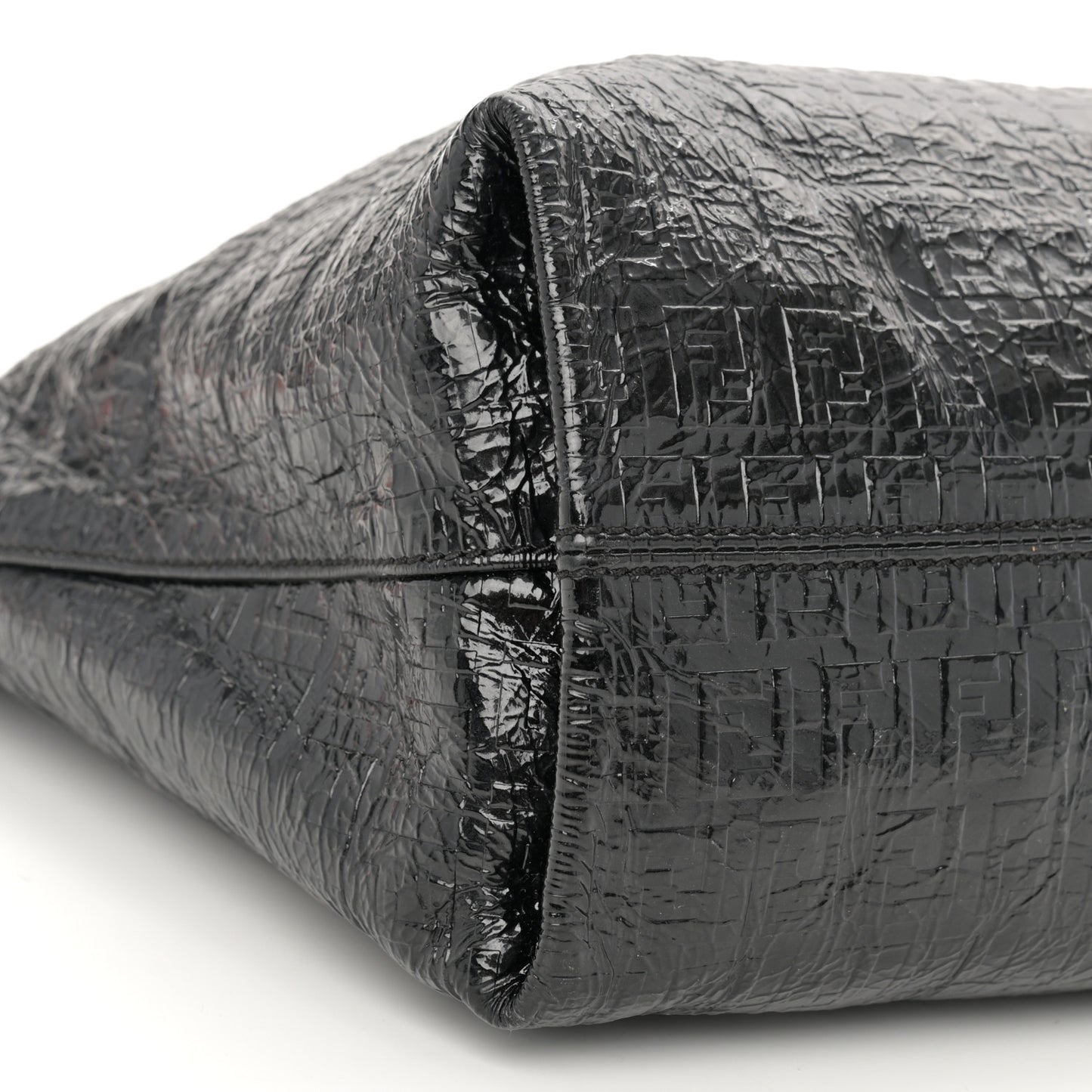 Crinkled Patent FF Hobo Shoulder Bag Black