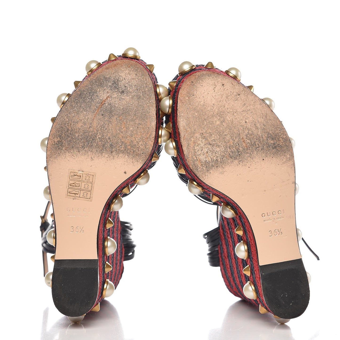 Raffia Calfskin Pearl Embellished Barbette Espadrille Platform Wedge Sandals 36.5 Midnight Blue Red