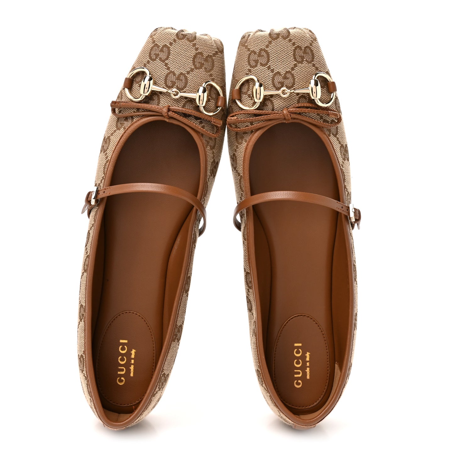 GG Monogram Horsebit Bow Ballet Flats 39.5 Beige Ebony Sundial