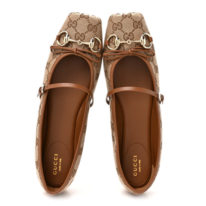 Gucci GG Monogram Horsebit Bow Ballet Flats 39.5 Beige Ebony Sundial 2 of 10
