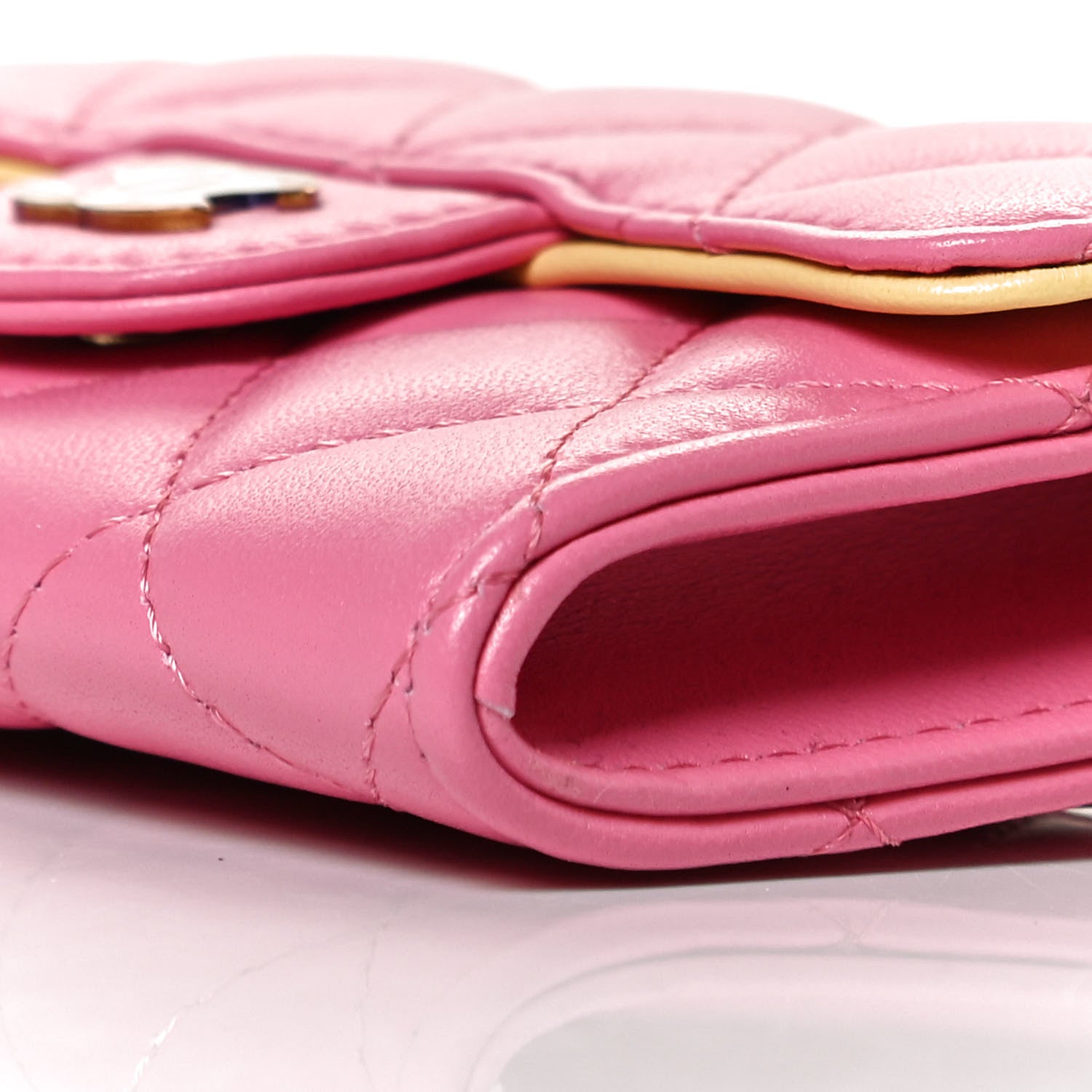 Chanel Lambskin Quilted Flap Card Holder Wallet Pink Yellow 6 of 11