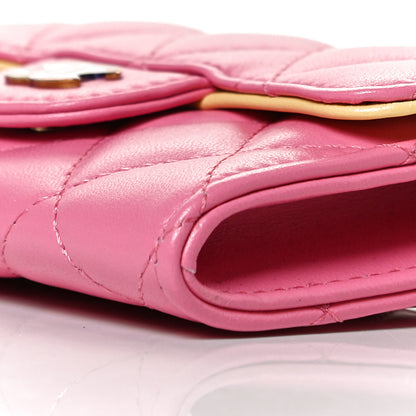 Chanel Lambskin Quilted Flap Card Holder Wallet Pink Yellow 6 of 11