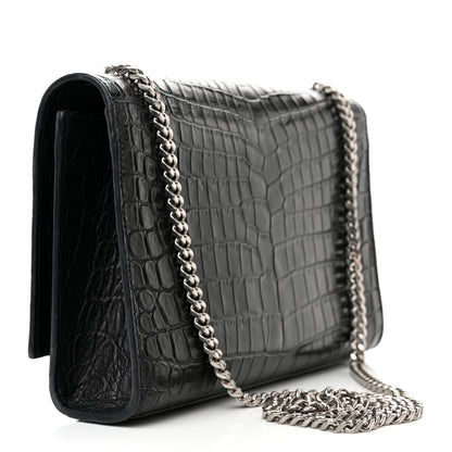Saint Laurent Calfskin Crocodile Embossed Small Classic Monogram Kate Tassel Satchel Black 3 of 17