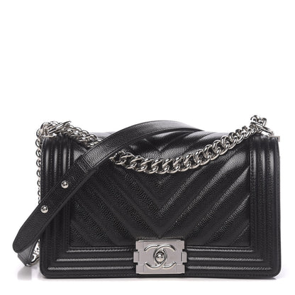 Chanel Caviar Chevron Quilted Medium Boy Flap Black 1 of 10