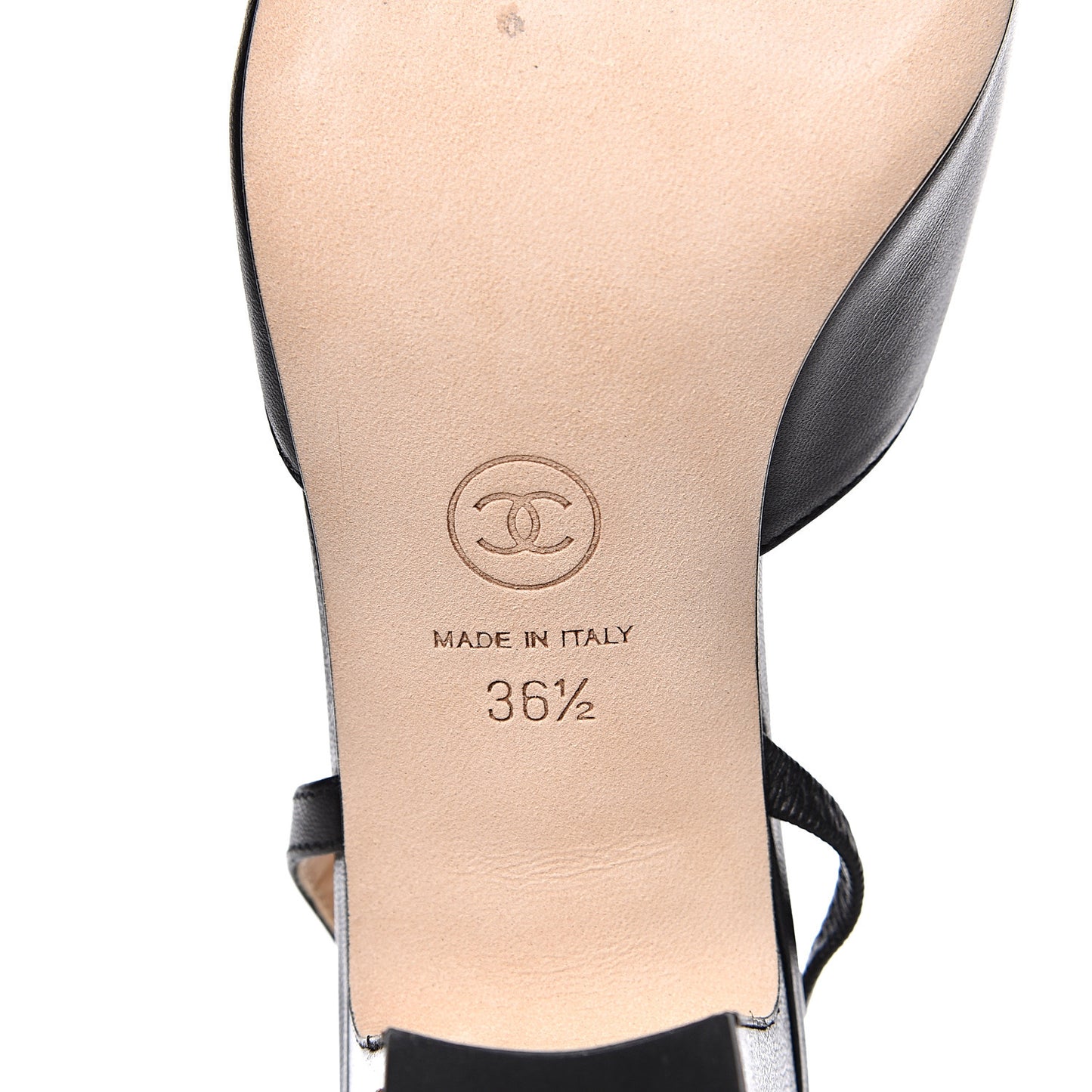 Goatskin Grosgrain Cap Toe CC Slingback Sandals 36.5 Black