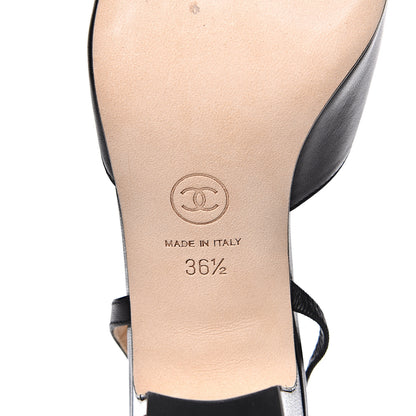 Chanel Goatskin Grosgrain Cap Toe CC Slingback Sandals 36.5 Black 6 of 9