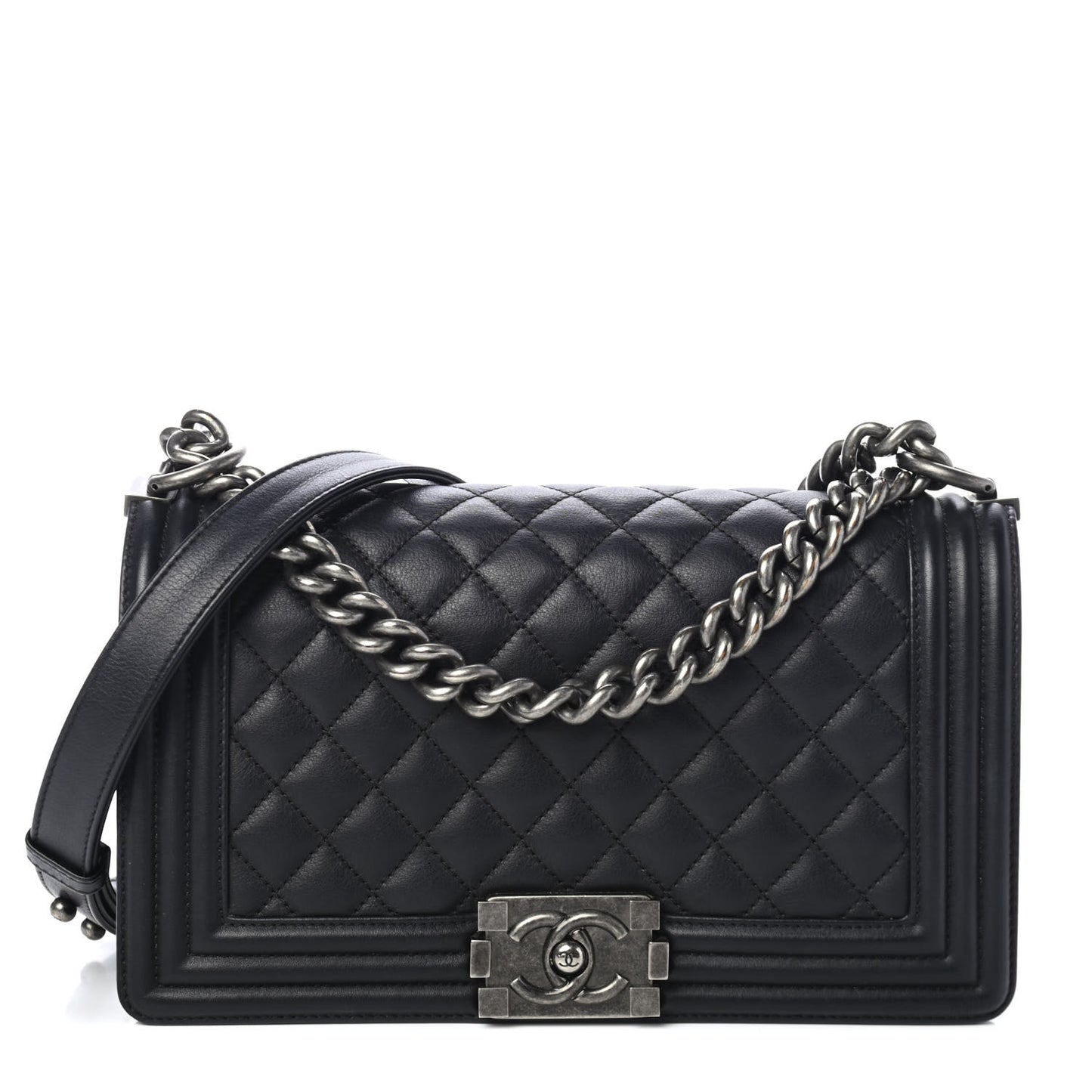 Lambskin Quilted Medium Boy Flap Black