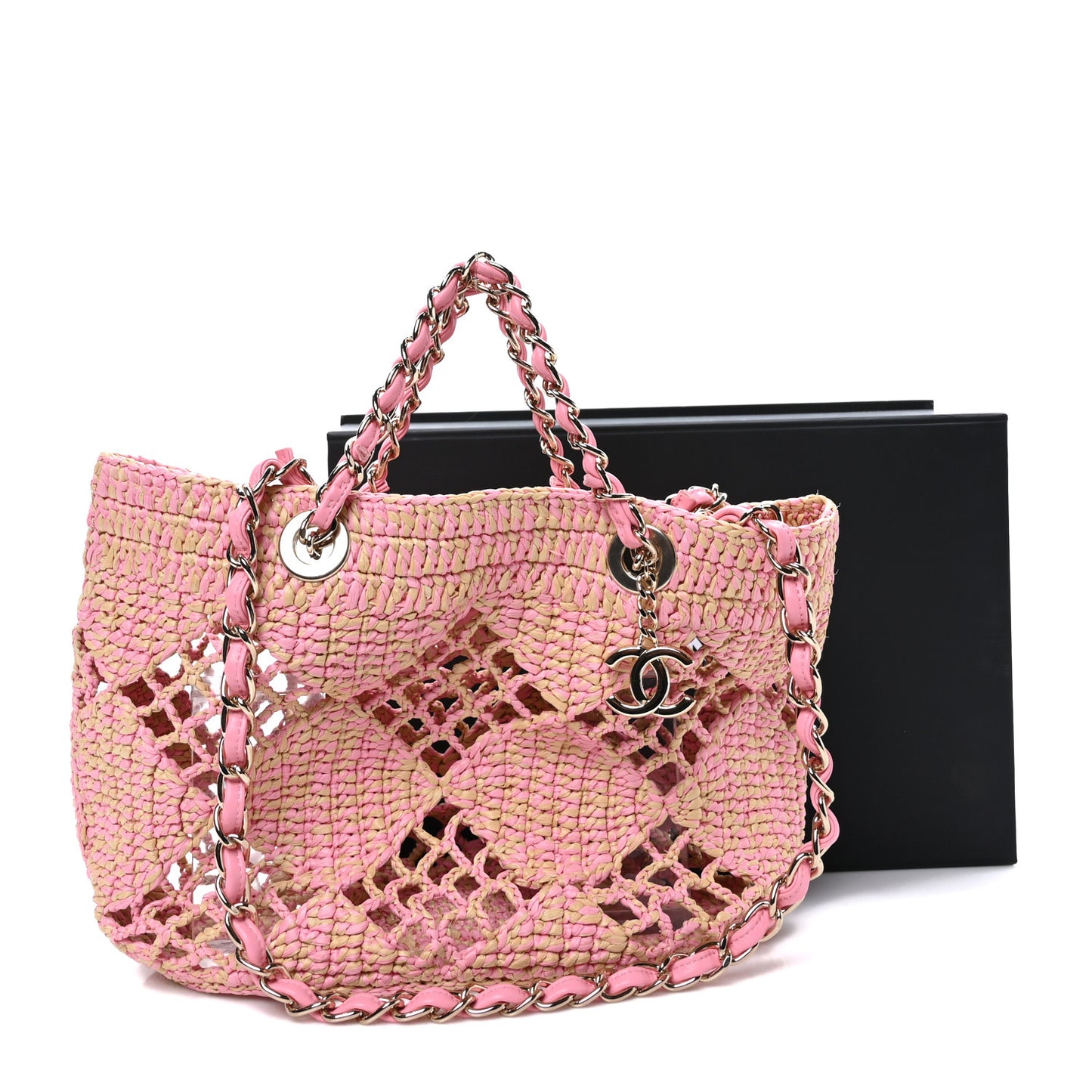 Raffia Effect Braided Small Shopping Bag Beige Pink