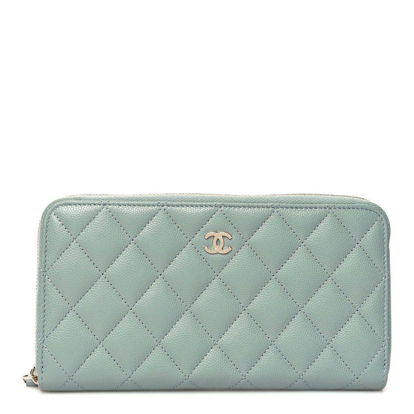 Caviar Quilted Large Gusset Zip Around Wallet Light Blue