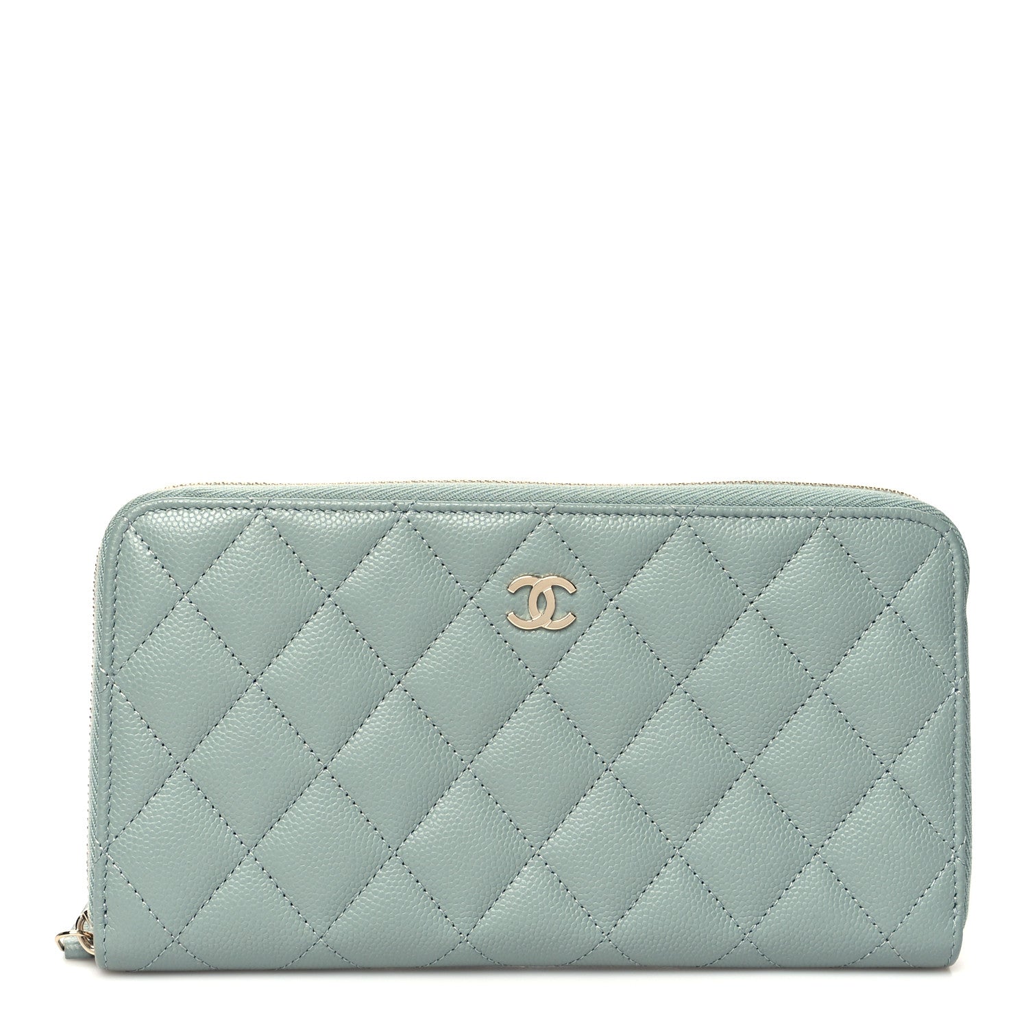 Chanel Caviar Quilted Large Gusset Zip Around Wallet Light Blue 1 of 10