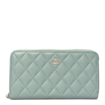 Chanel Caviar Quilted Large Gusset Zip Around Wallet Light Blue 1 of 10