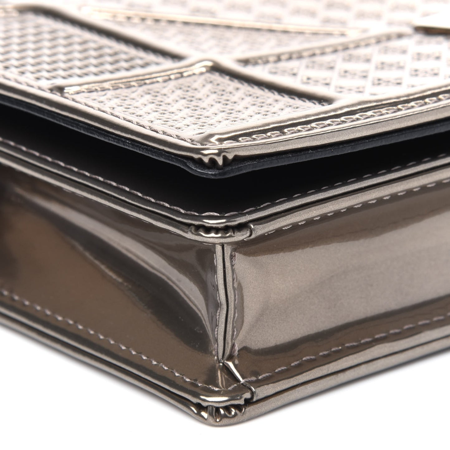 Metallic Patent Micro-Cannage Diorama Wallet on Chain Pouch Gold