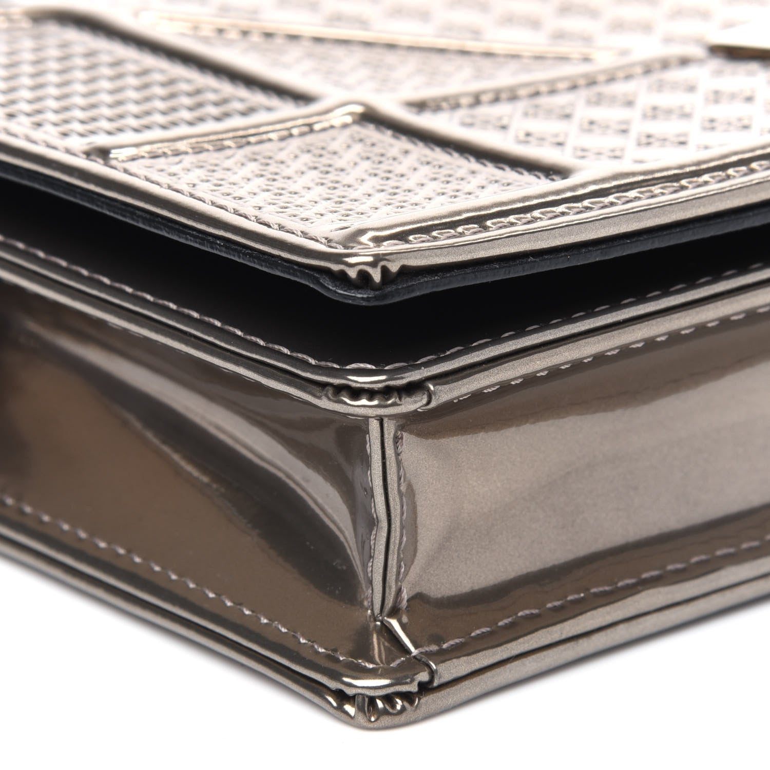 Christian Dior Metallic Patent Micro-Cannage Diorama Wallet on Chain Pouch Gold 16 of 20