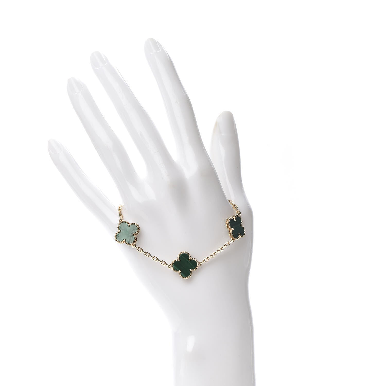 Van Cleef & Arpels 18K Yellow Gold Malachite 5 Motifs Vintage Alhambra Bracelet 2 of 4