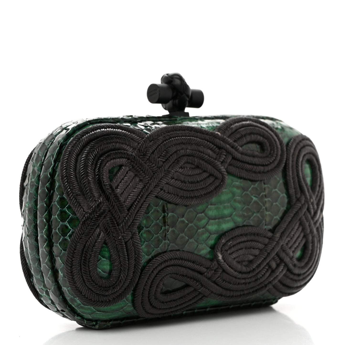 Snakeskin Passamaneria Woven Knot Clutch Emerald