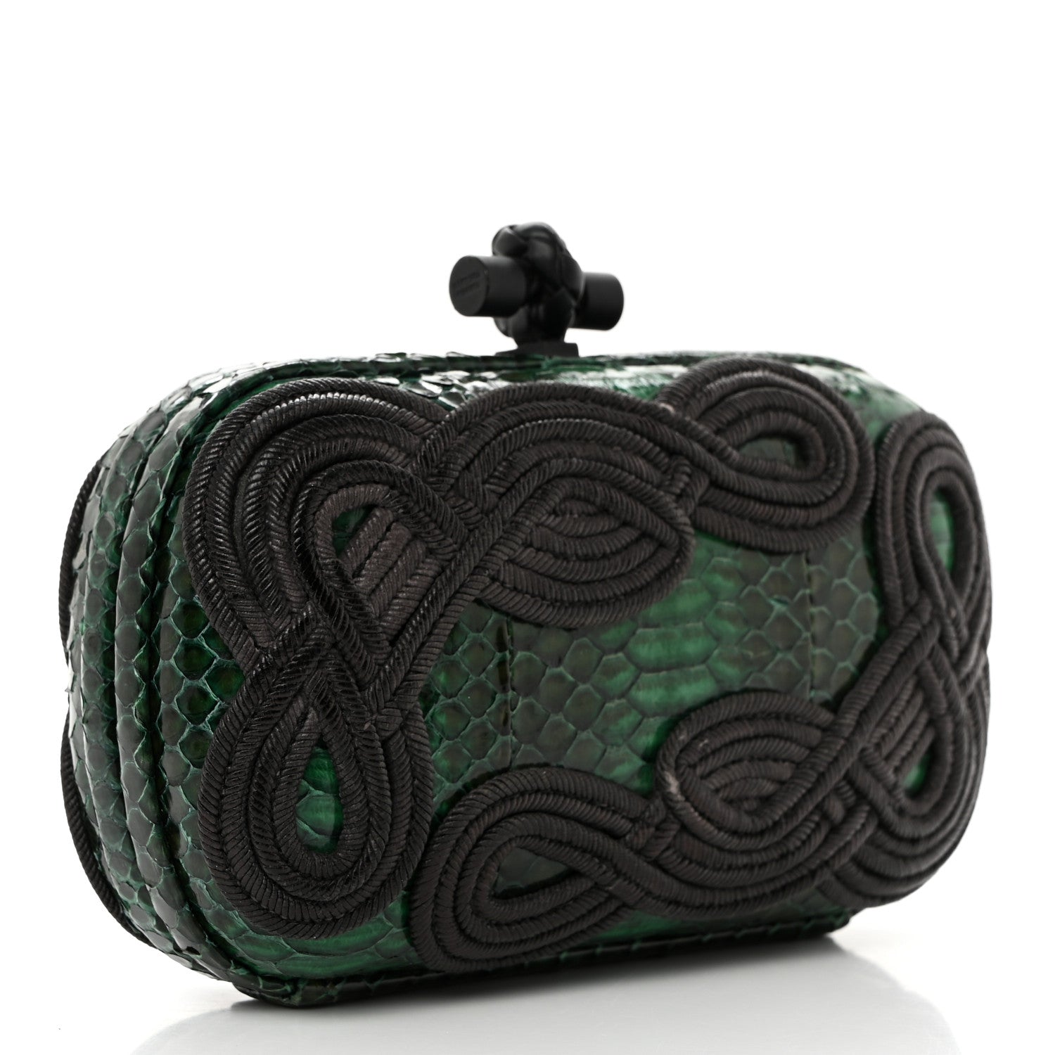 Bottega Veneta Snakeskin Passamaneria Woven Knot Clutch Emerald 3 of 6
