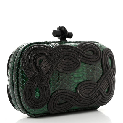 Bottega Veneta Snakeskin Passamaneria Woven Knot Clutch Emerald 3 of 6