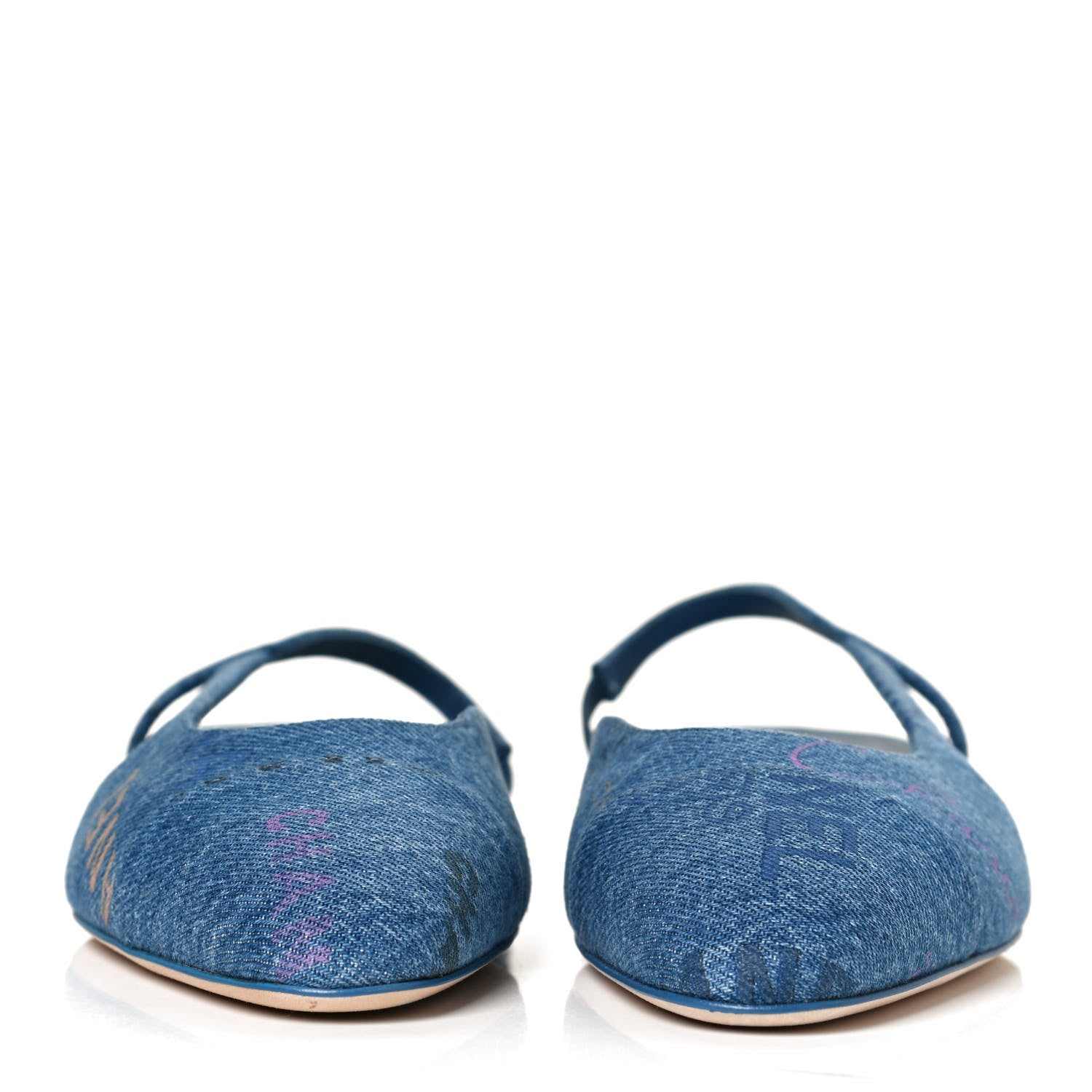 Chanel Denim Cap Toe CC Slingback Flats 38 Light Blue Multicolor 2 of 10