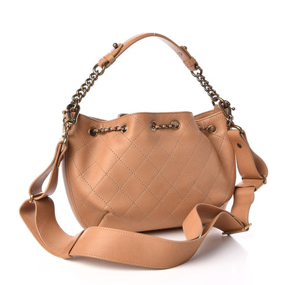 Chanel Calfskin Stitched Small Paris Rome Drawstring CC Bag Beige 3 of 10