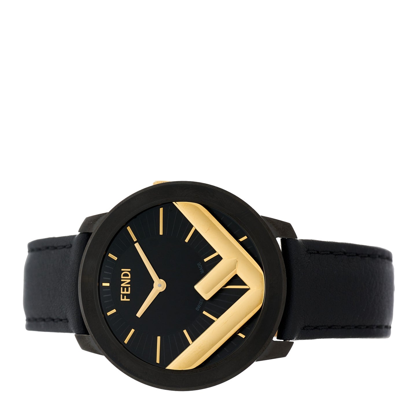 Stainless Steel Calfskin 40mm F is Fendi Run Away Quartz Watch Black
