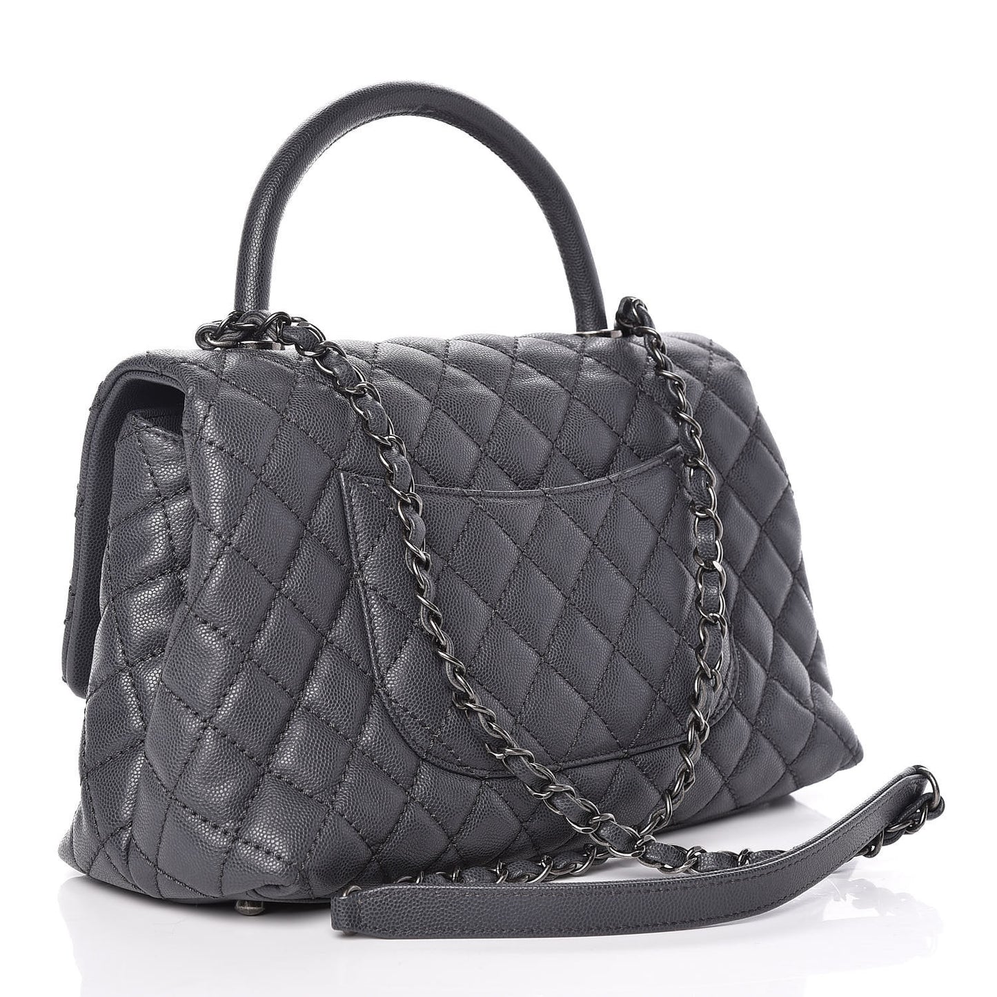 Caviar Quilted Small Coco Handle Flap Gray