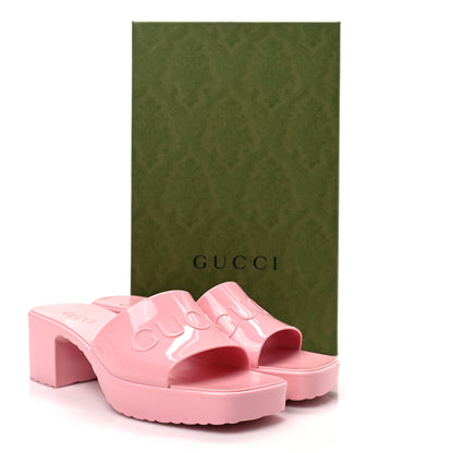 Gucci Rubber Gucci Logo Womens Platform 20/60mm Slide Sandals 36 Wild Rose 8 of 8