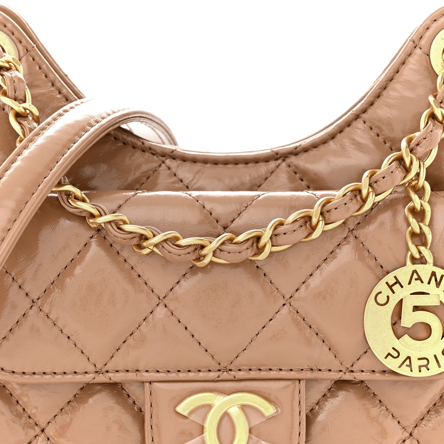 Chanel Shiny Crumpled Calfskin Quilted Small Wavy CC Hobo Dark Beige 8 of 12