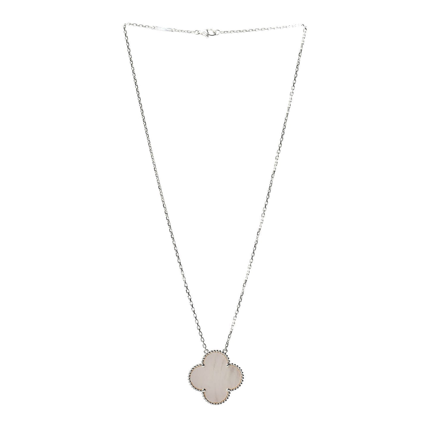 18K White Gold Mother of Pearl Magic Alhambra Pendant Necklace