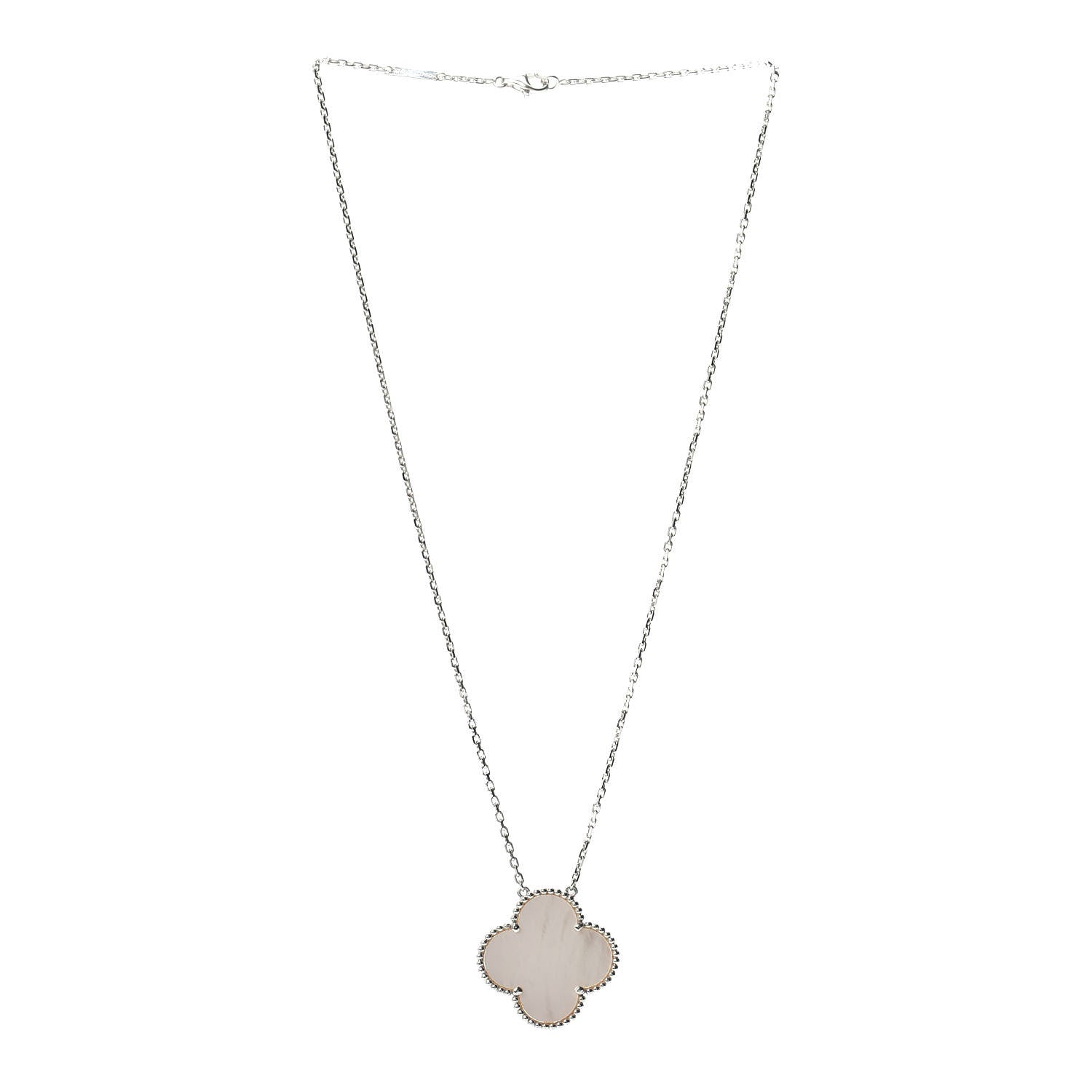 Van Cleef & Arpels 18K White Gold Mother of Pearl Magic Alhambra Pendant Necklace 3 of 4