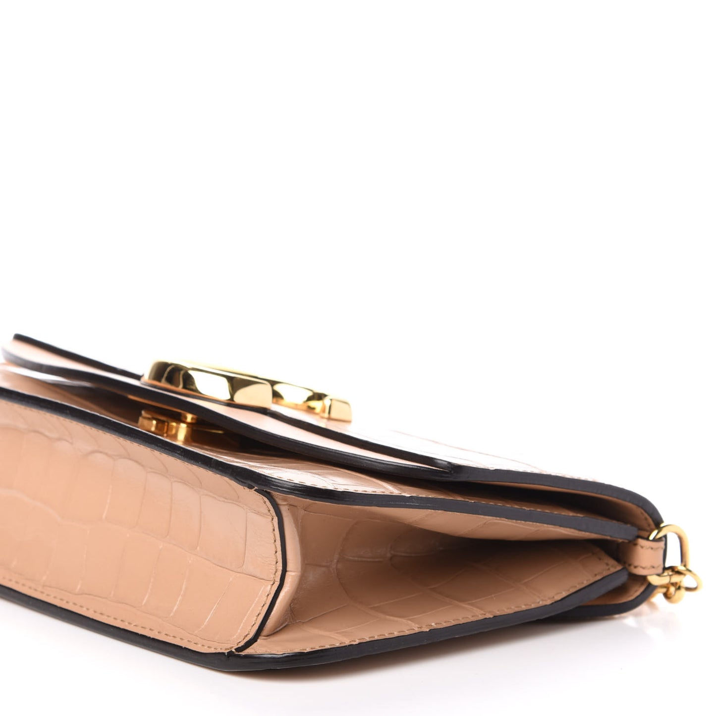 Calfskin Crocodile Embossed C Shoulder Bag Nut