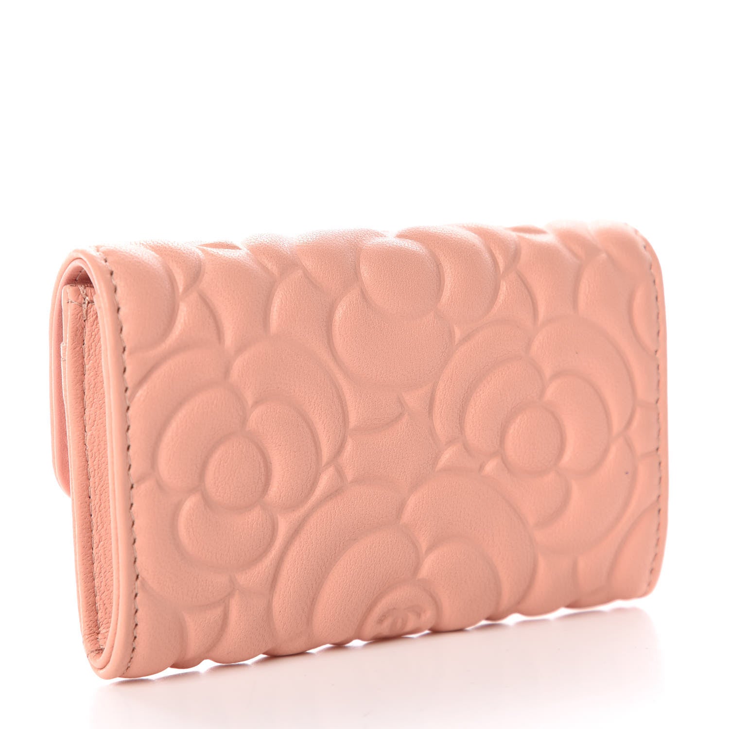 Chanel Goatskin Camellia Embossed Card Holder Wallet Light Pink 3 of 11