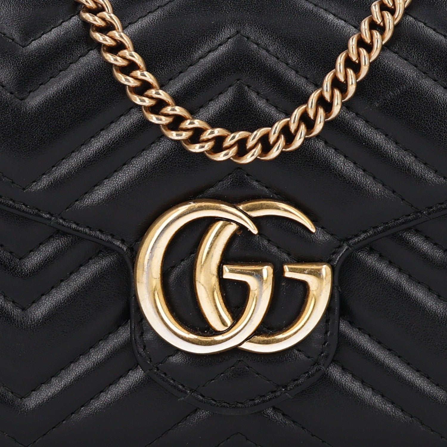Gucci Calfskin Matelasse GG Marmont Chain Wallet Black 8 of 10