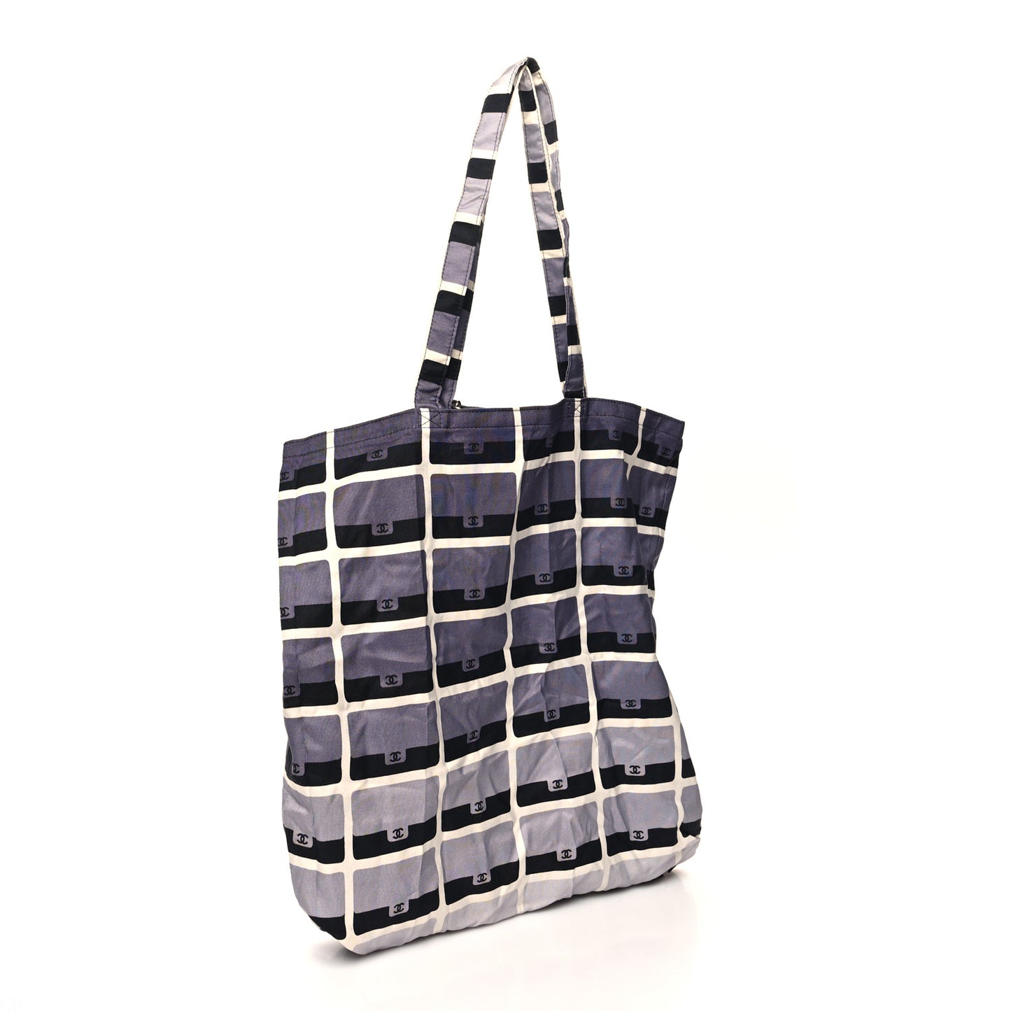 Jersey Fabric Quilted Foldable Tote With Chain Black Multicolor